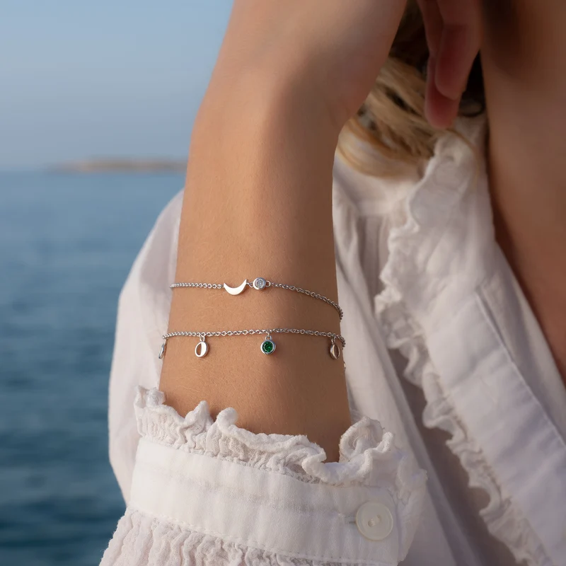Violet Hamden Violet's Gift Coffret Bracelet et Clous d’Oreilles en Argent 925 Sterling avec Pierres de Zircon Vertes VH90061