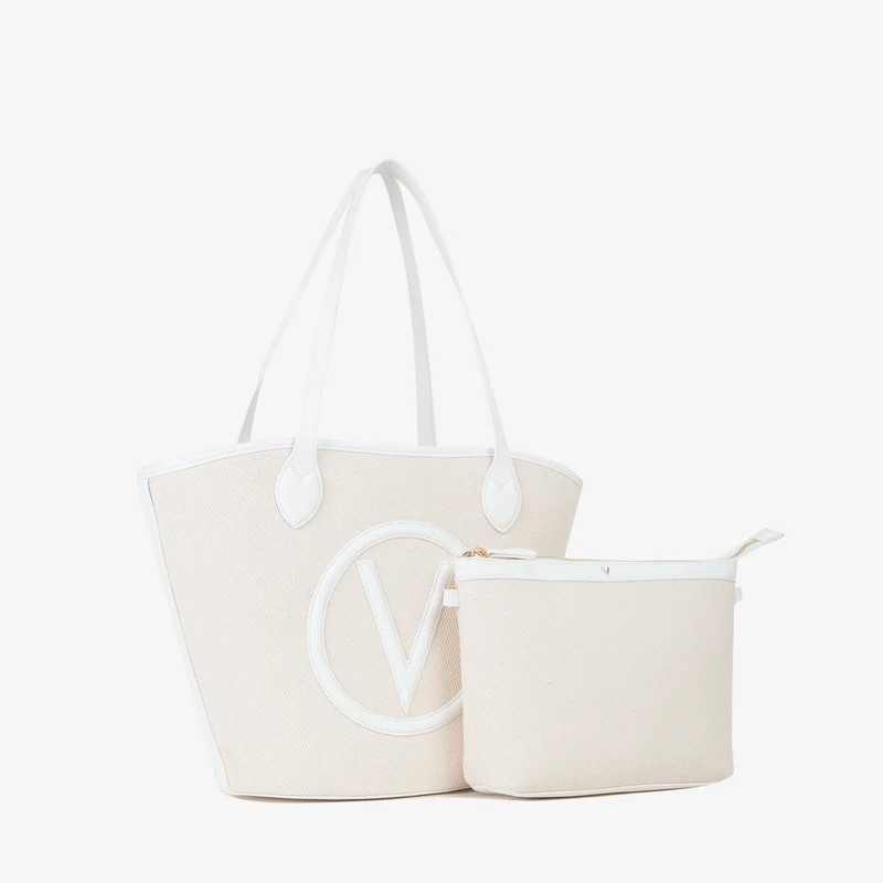 Valentino Bags Covent Sac cabas Covent beige et blanc VBS7QO02CANNATUR/BIANCO