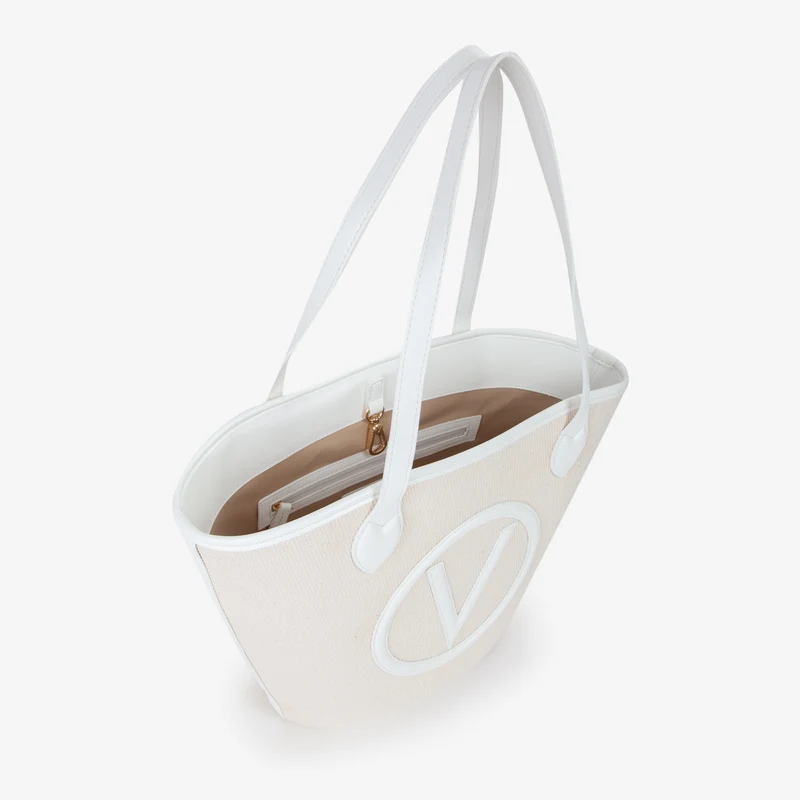 Valentino Bags Covent Sac cabas Covent beige et blanc VBS7QO02CANNATUR/BIANCO