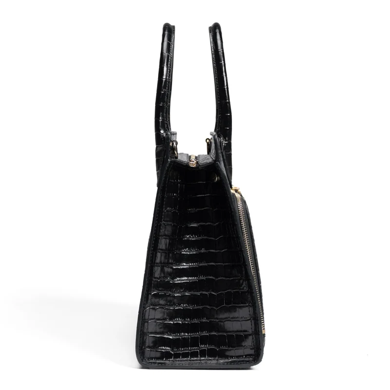 Isabel Bernard Honoré Nadine croco noir sac à main en cuir de veau avec compartiment pour ordinateur portable 13 pouces IB25110-201-13