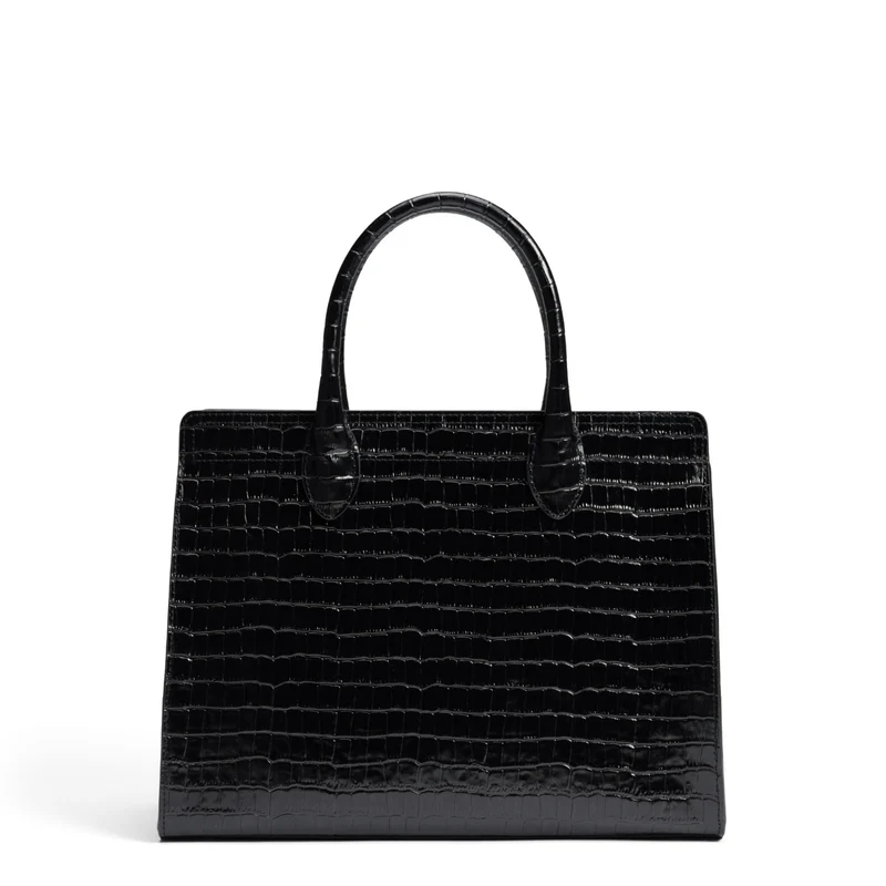 Isabel Bernard Honoré Nadine croco noir sac à main en cuir de veau avec compartiment pour ordinateur portable 13 pouces IB25110-201-13