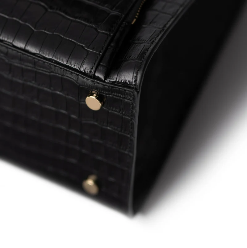 Isabel Bernard Honoré Nadine croco noir sac à main en cuir de veau avec compartiment pour ordinateur portable 13 pouces IB25110-201-13