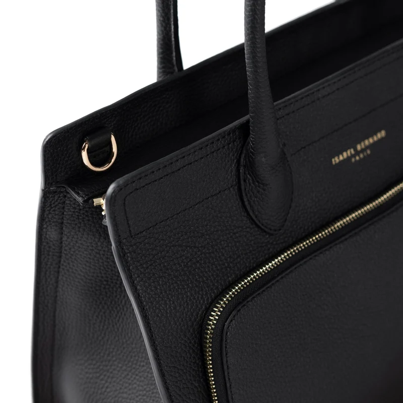 Isabel Bernard Honoré Nadine noir sac à main en cuir de veau avec compartiment pour ordinateur portable 13 pouces IB25110-001-13