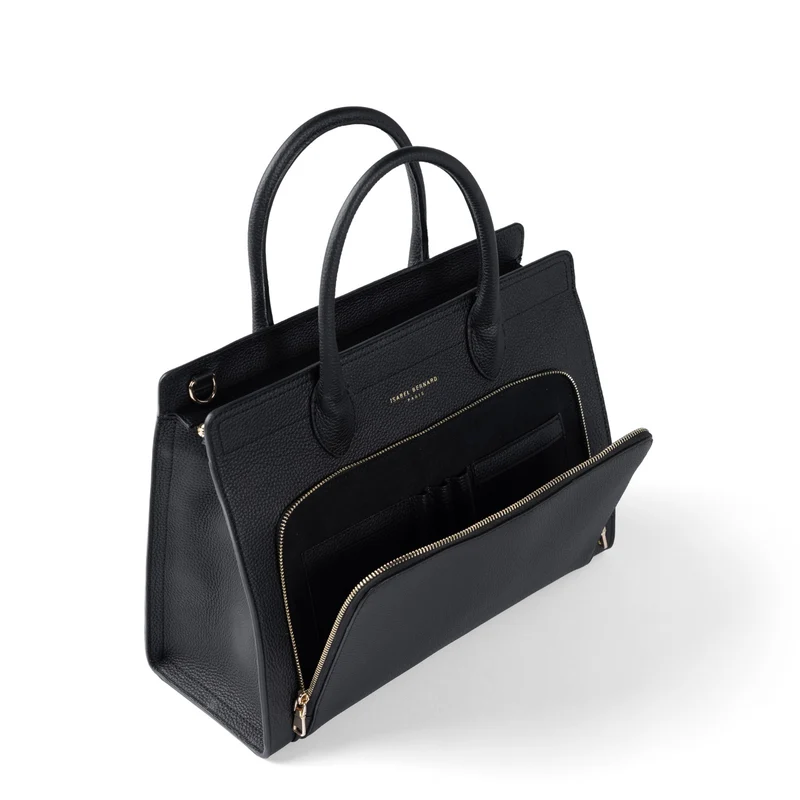 Isabel Bernard Honoré Nadine noir sac à main en cuir de veau avec compartiment pour ordinateur portable 13 pouces IB25110-001-13
