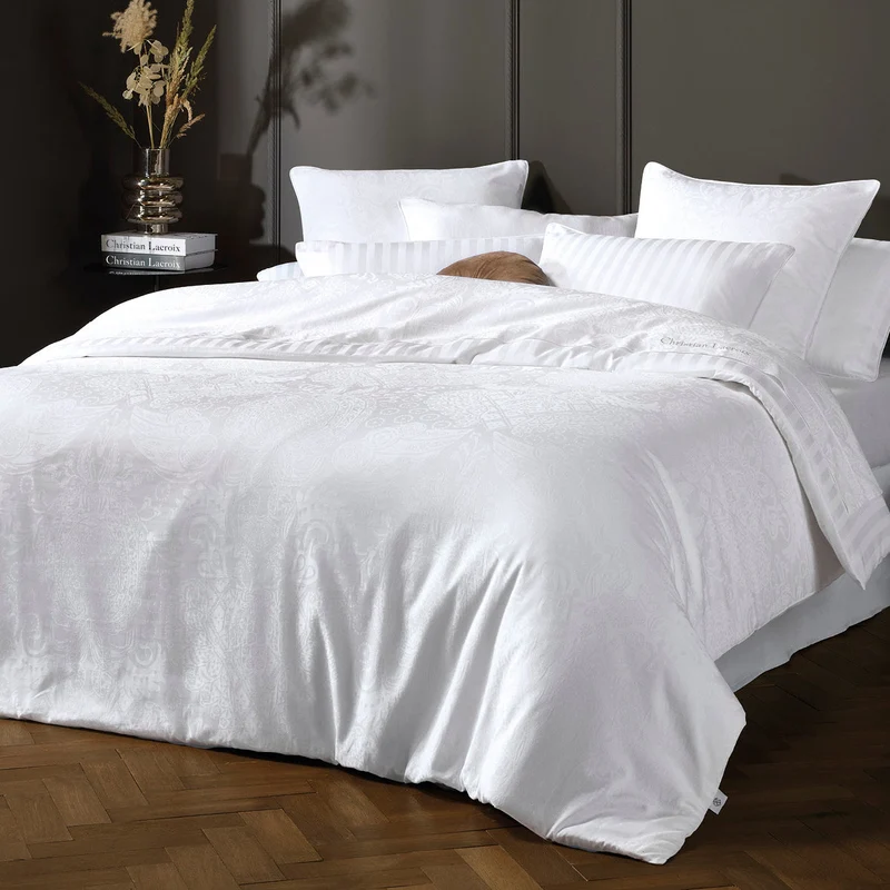 Housse de couette + taie(s) d'oreiller en satin de coton - tissé Jacquard - Arles Blanc