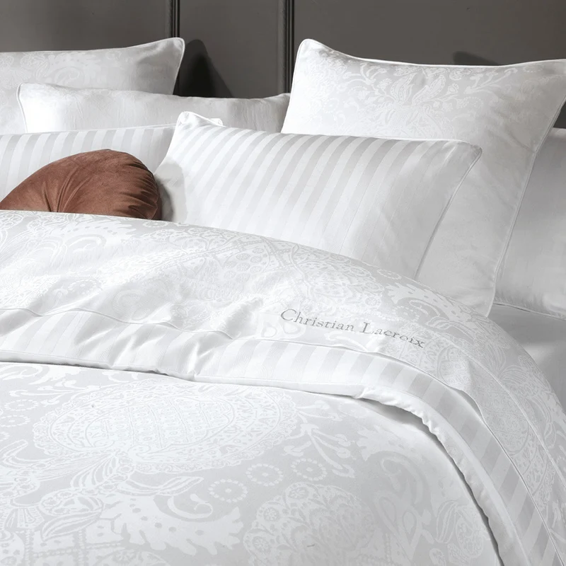 Housse de couette + taie(s) d'oreiller en satin de coton - tissé Jacquard - Arles Blanc