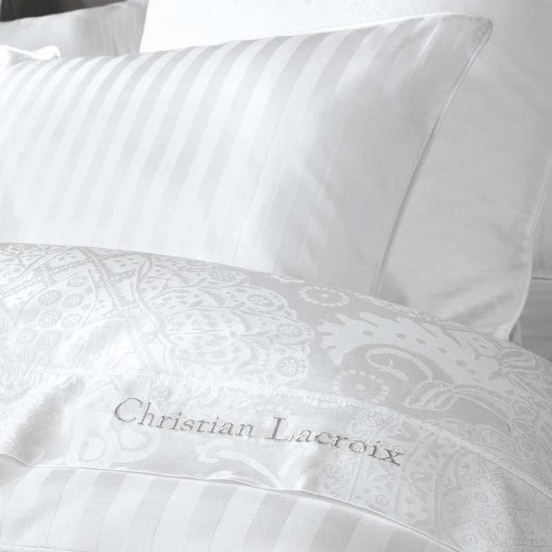 Housse de couette + taie(s) d'oreiller en satin de coton - tissé Jacquard - Arles Blanc