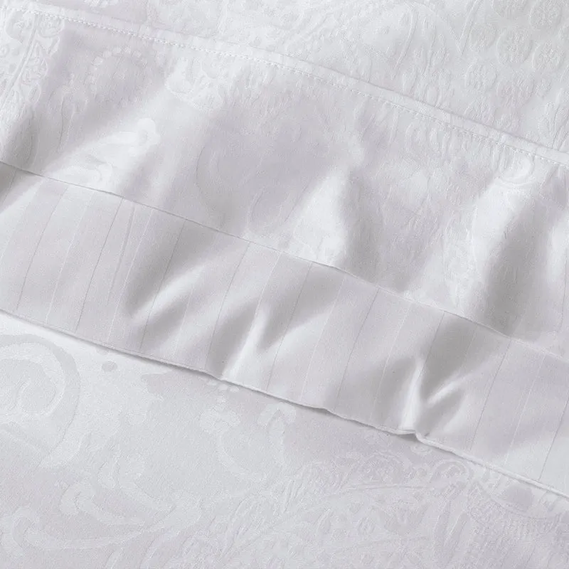 Housse de couette + taie(s) d'oreiller en satin de coton - tissé Jacquard - Arles Blanc