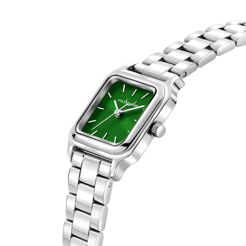 Violet Hamden Dawn Base Montre Carrée Femme Argentée et Verte VH09035
