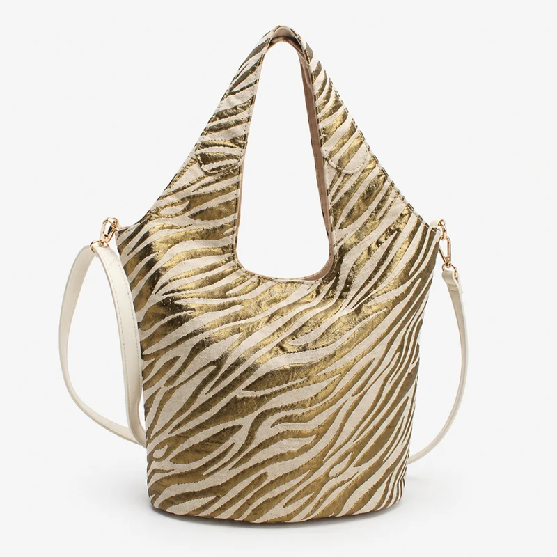 Sac épaule motif zébré doré