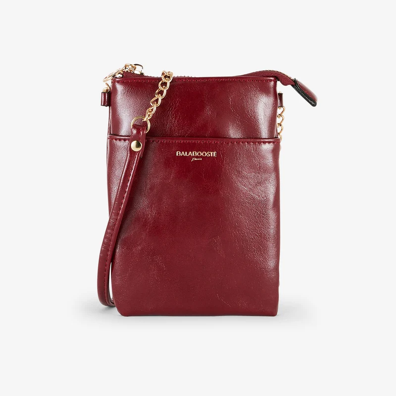 Pochette de téléphone effet cuir brillant rouge