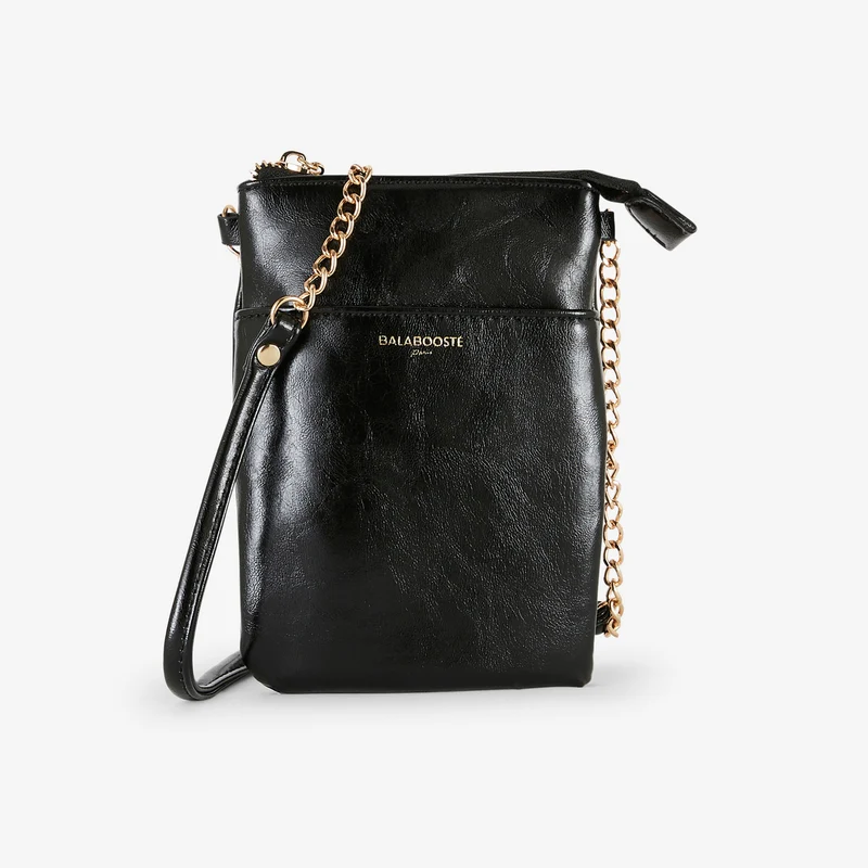Pochette de téléphone effet cuir brillant noir