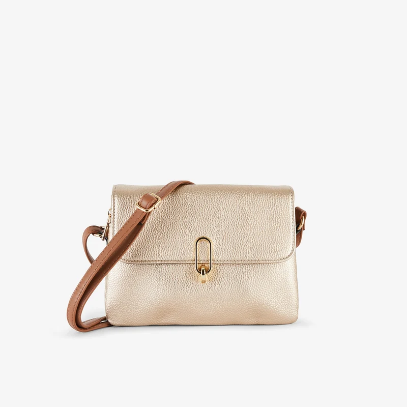 Pochette à bandoulière effet grainé doré