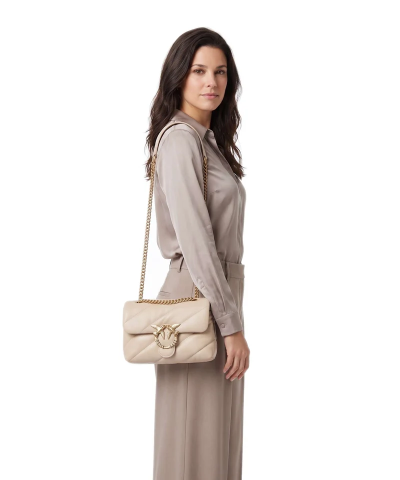 Pinko Love Puff Mini New Buckle Sac porté épaule beige/grigio fumo/antique gold