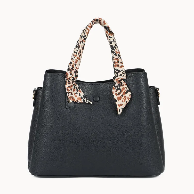 Grand sac à main noir effet grainé avec foulard
