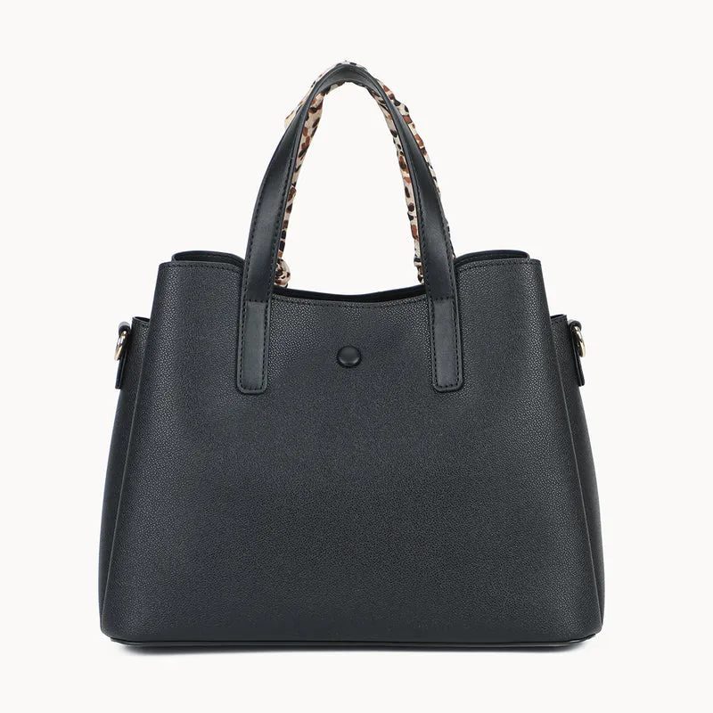 Grand sac à main noir effet grainé avec foulard
