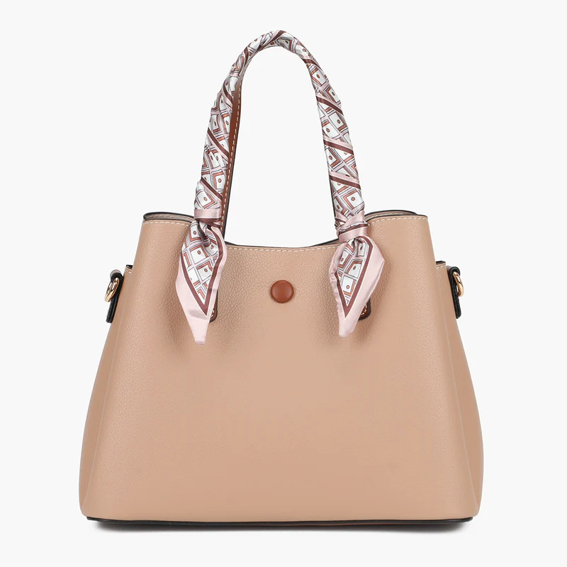 Petit sac à main nude effet grainé avec foulard