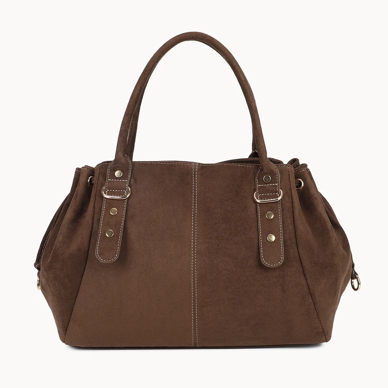 Grand sac bowling marron en suédine