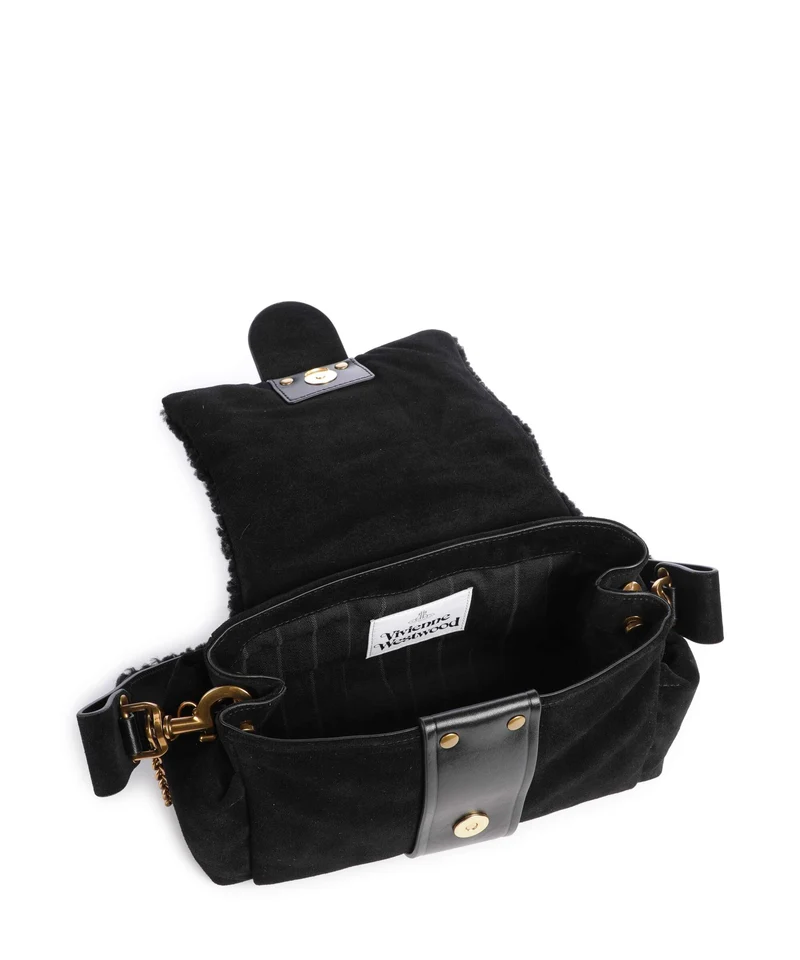 Vivienne Westwood Hazel Treasure Shearling Suede Sac porté épaule black