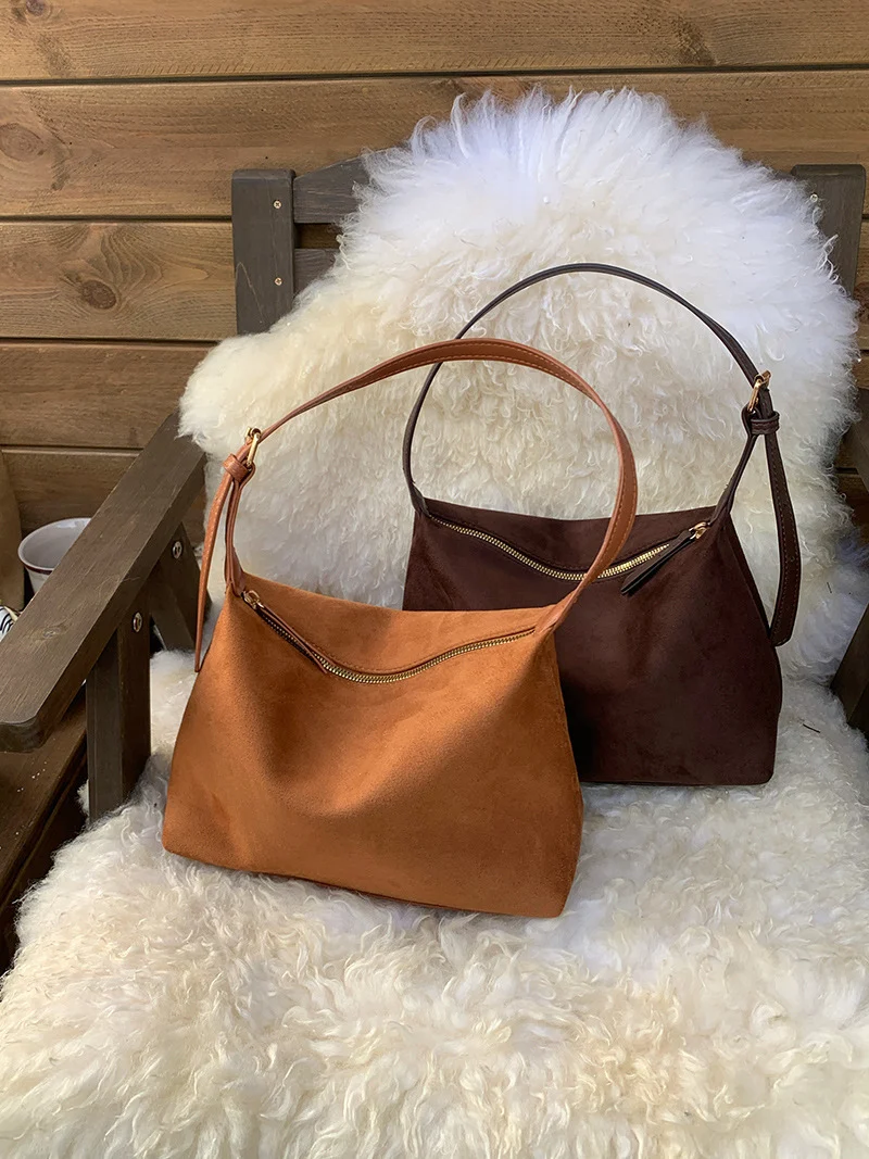 Retro Suede Underarm Handbag with Adjustable Straps