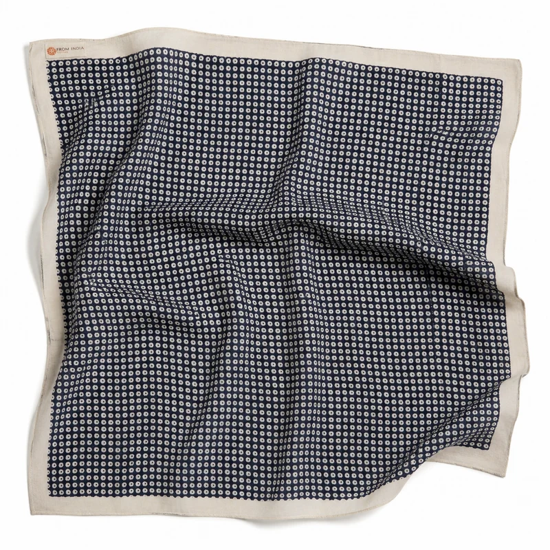Cheich Puskar 75 x 75 cm — Foulard carré bleu marine en coton Block Print indien