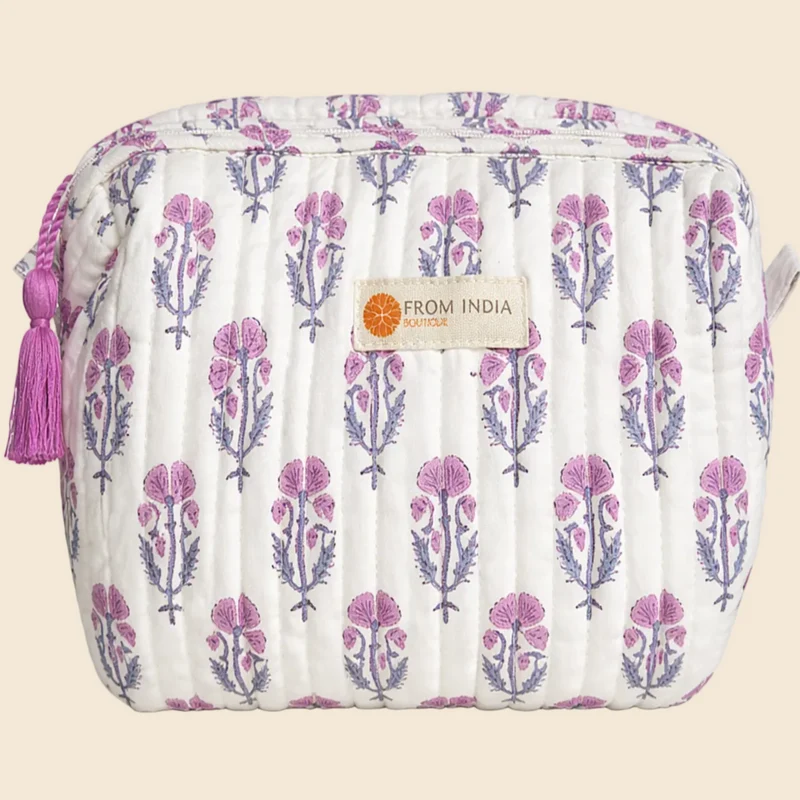 Trousse de toilette matelassée Block Print Fleur de Lys – 2 couleurs / 2 tailles