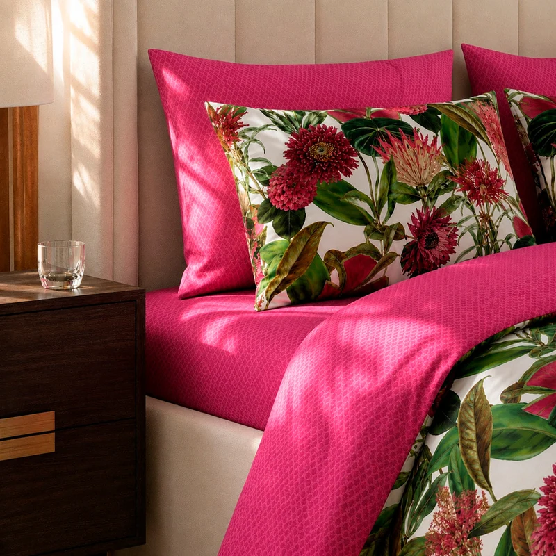 Drap-housse satin de coton - Garden Micro Fuchsia