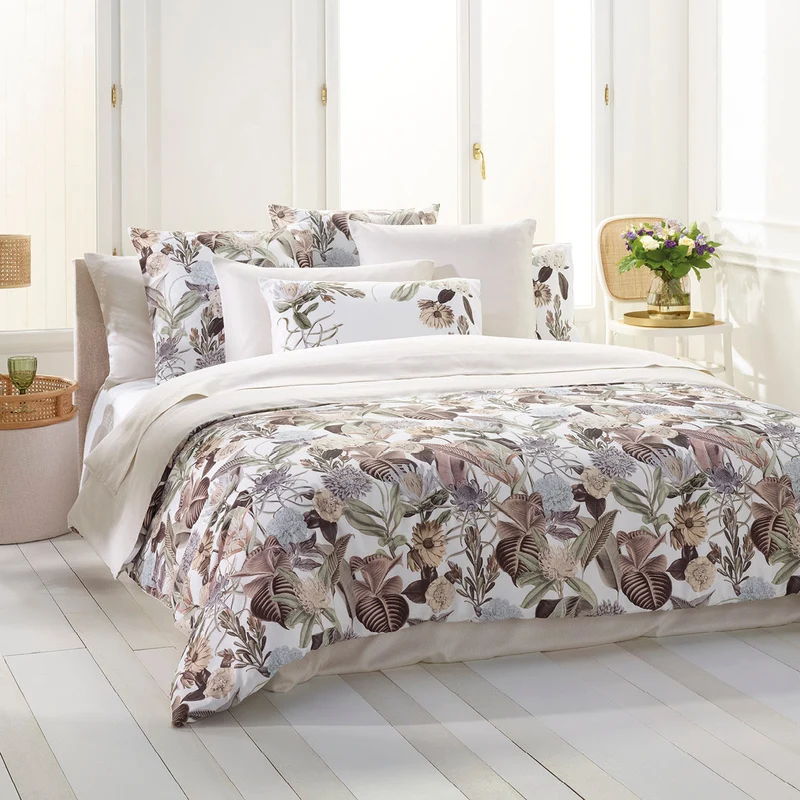 Housse de couette + taie(s) d'oreiller satin de coton - Garden taupe