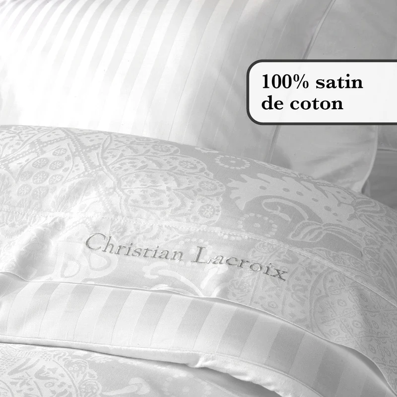 Taie(s) d'oreiler satin de coton - Jacquard Arles Blanc