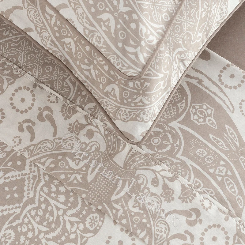 Ensemble de draps : drap-housse, drap plat, taie(s) d'oreiller en satin de coton - dessin Arles Taupe