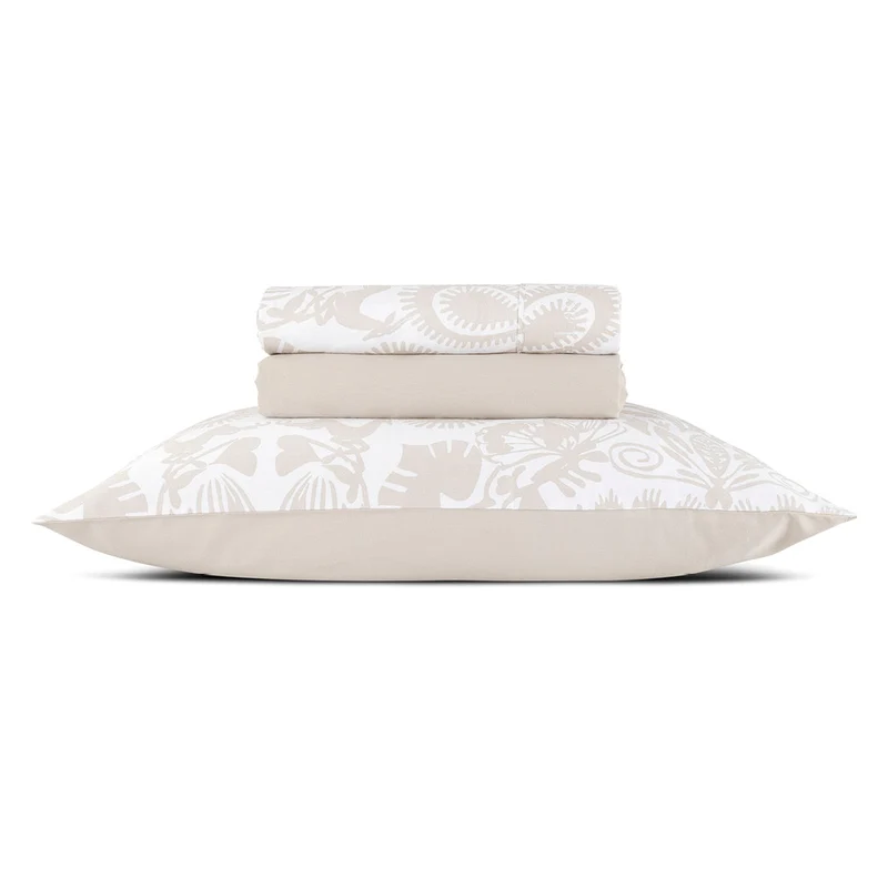 Ensemble de draps : drap-housse, drap plat, taie(s) d'oreiller en satin de coton - dessin Love Stories Taupe
