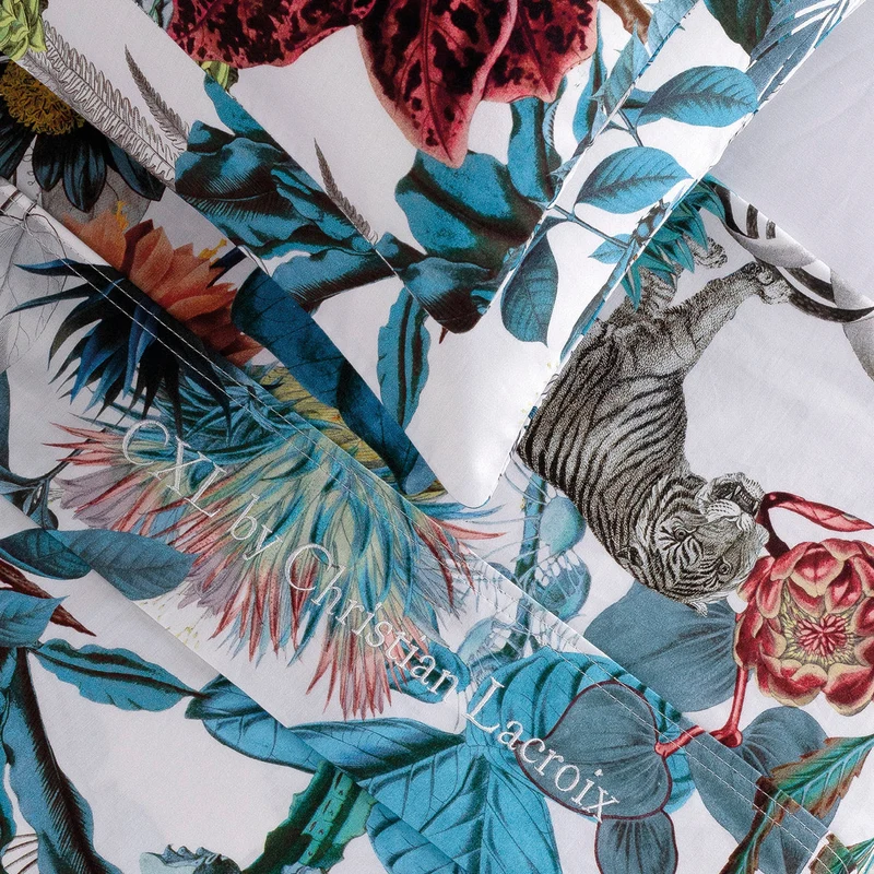 Ensemble de draps : drap-housse, drap plat, taie(s) d'oreiller en satin de coton - dessin Zanzibar Blanc