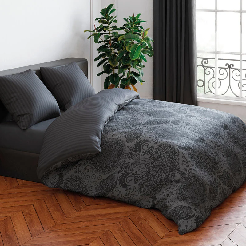 Housse de couette + taie(s) d'oreiller satin de coton - Arles gris foncé