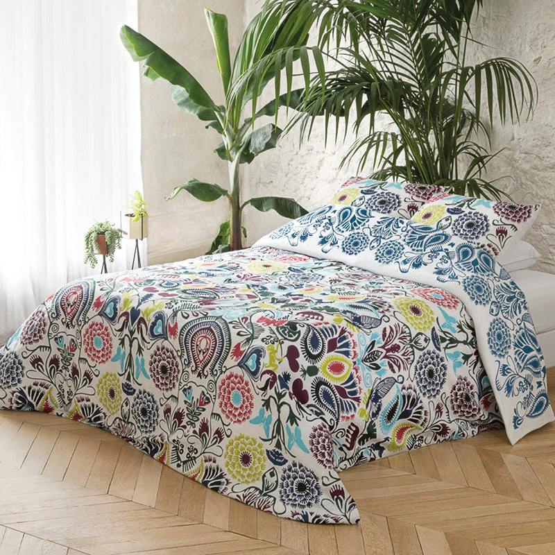 Housse de couette + taie(s) d'oreiller satin de coton - Love stories multicolor