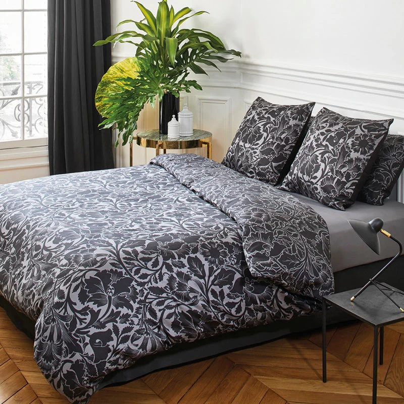 Housse de couette + taie(s) d'oreiller satin de coton - Anthracite