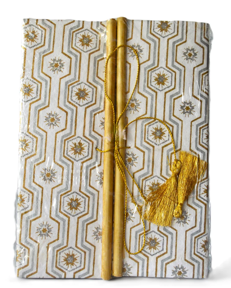 Carnet artisanal URVEE en papier coton recyclé – Couverture Block Print – Couleurs aléatoires