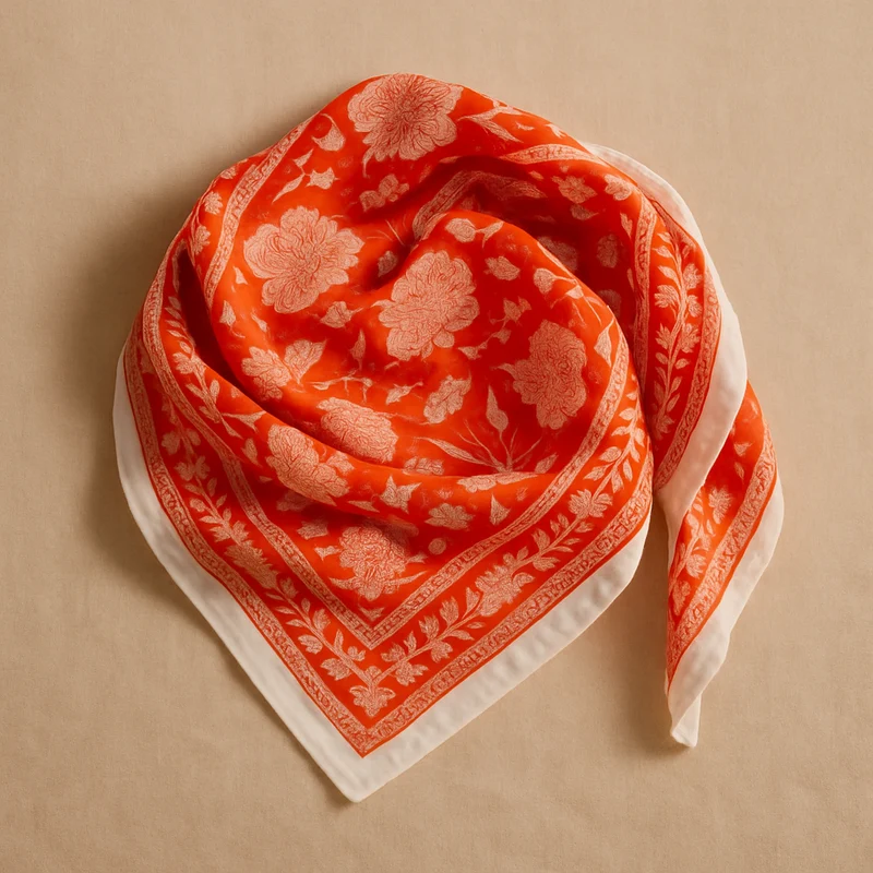 Bandana Mumbai 50 x 50 cm — Coton Block Print rouge corail et écru