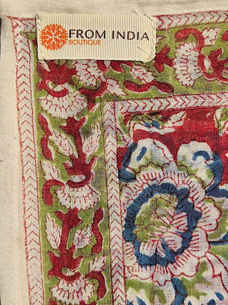 Bandana Mangalore 50 x 50 cm — Coton Block Print bordeaux, bleu et vert