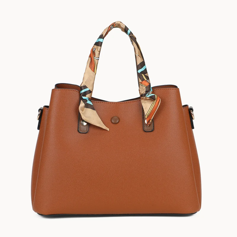 Grand sac à main camel effet grainé avec foulard