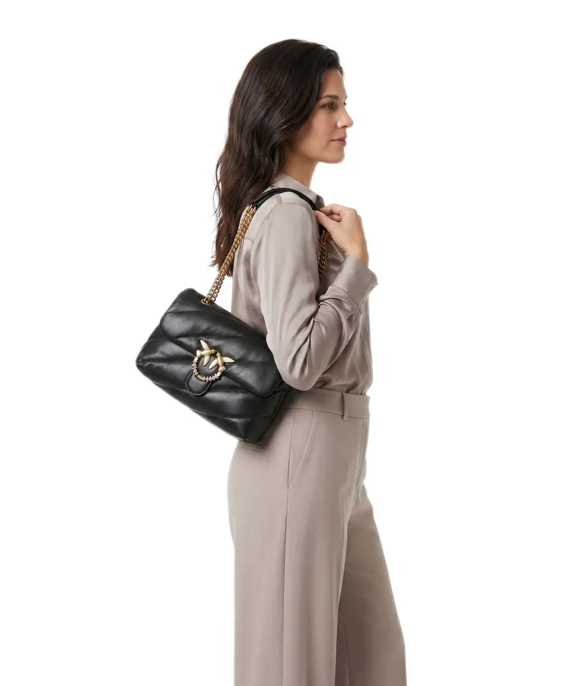 Pinko Love Puff Classic New Buckle Sac porté épaule nero/antique gold