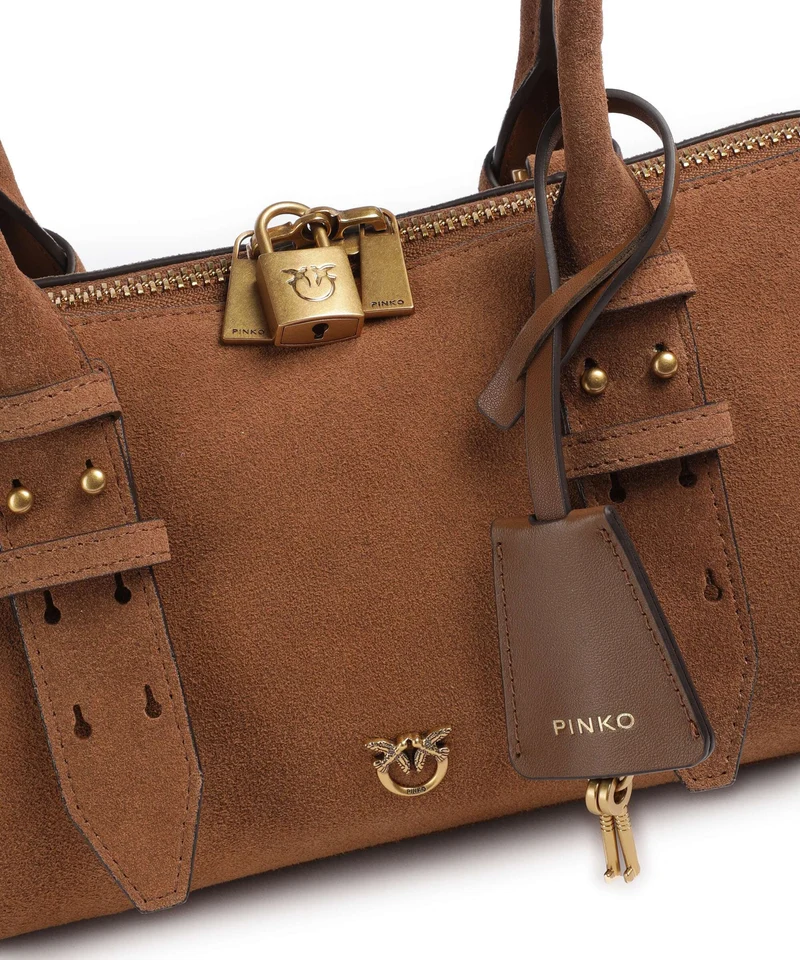 Pinko Bowling Horizontal Big Sac porté épaule marrone/leone/antique gold