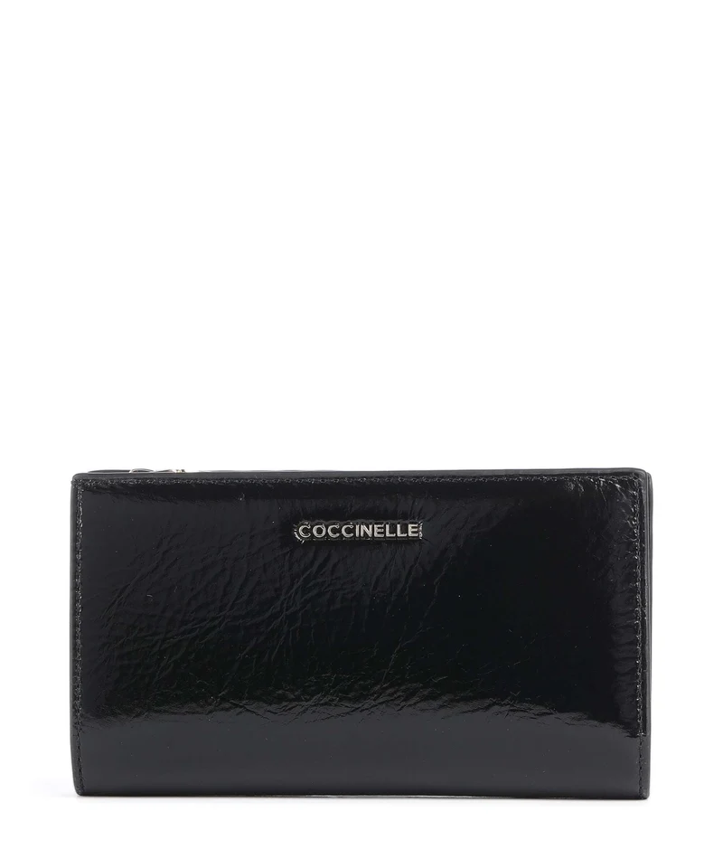 Coccinelle Metallic Shiny Wrinkled Portefeuille noir
