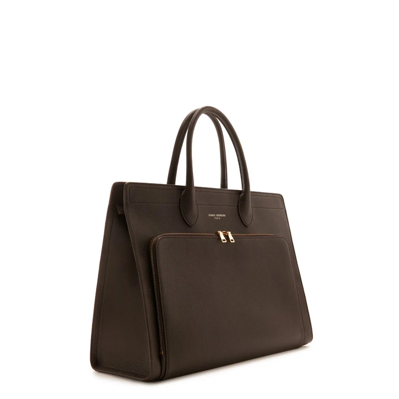 Isabel Bernard Sac à main Nadine en cuir de veau marron avec compartiment pour ordinateur portable IB25087