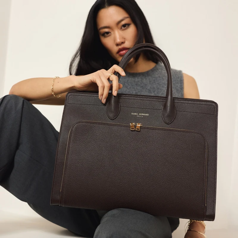 Isabel Bernard Sac à main Nadine en cuir de veau marron avec compartiment pour ordinateur portable IB25087