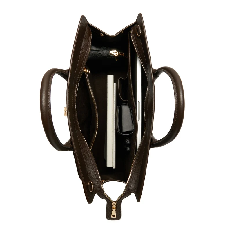Isabel Bernard Sac à main Nadine en cuir de veau marron avec compartiment pour ordinateur portable IB25087