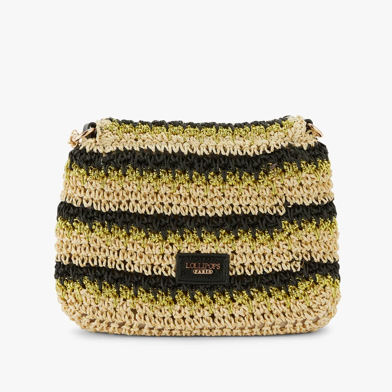 Petit sac paille porté épaule noir Nicolosi Paille
