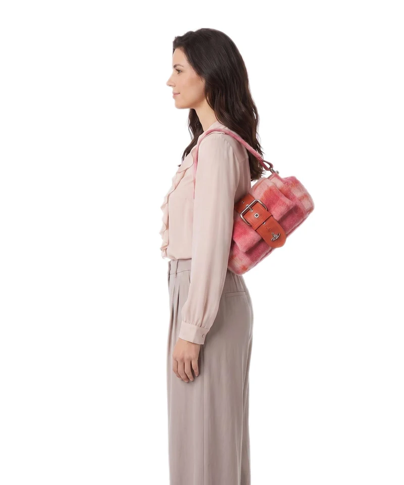 Vivienne Westwood Hazel Treasure Tartan Mohair Sac porté épaule fraser pink