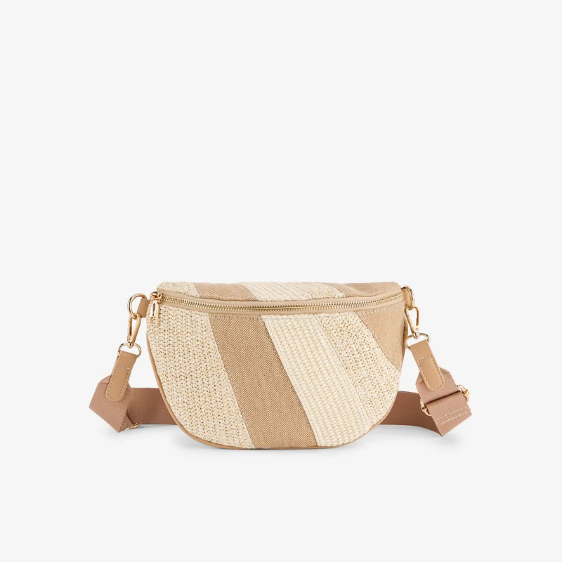 Sac banane patchwork beige