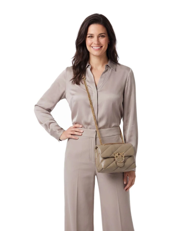 Pinko Love Puff Mini New Buckle Sac porté épaule grigio talpa/antique gold