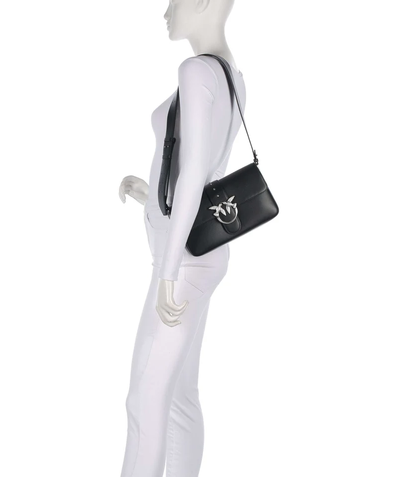 Pinko Love One Classic Slouchy Sac porté épaule nero limousine/matt silver